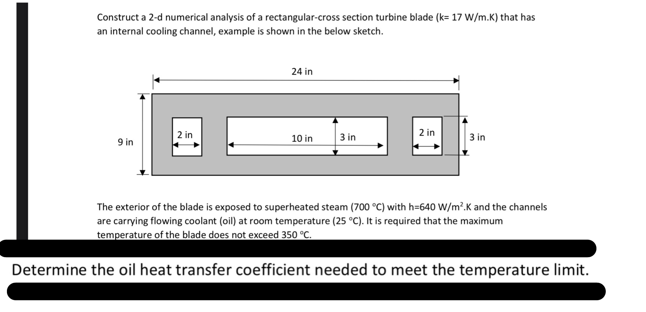 Construct a 2-d numerical analysis of a rectangular-cross section turbine blade (k=