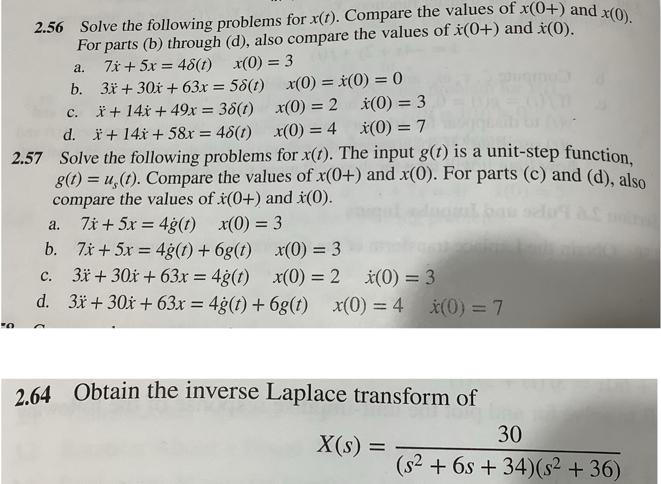 2.56 Solve the following problems for x(t). Compare the values of x(0+)