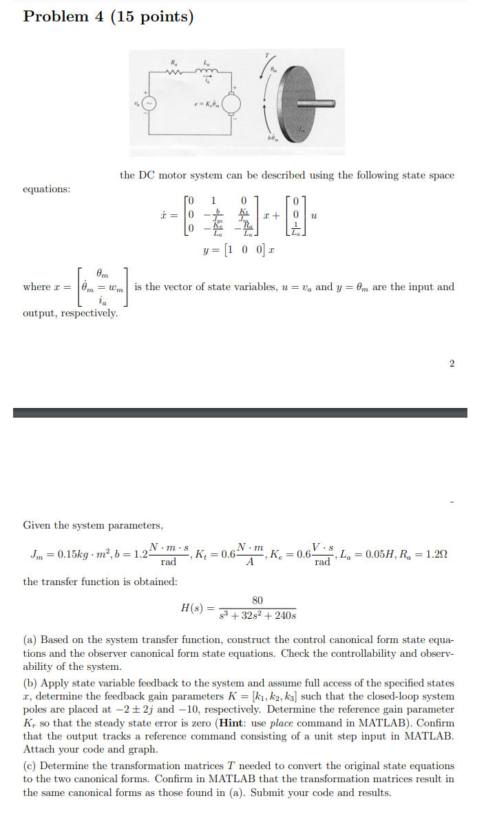 Problem 4 (15 points) equations: e-Kom the DC motor system can be