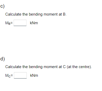 points loads Load B= 11 kN and Load D= 5 kN applied