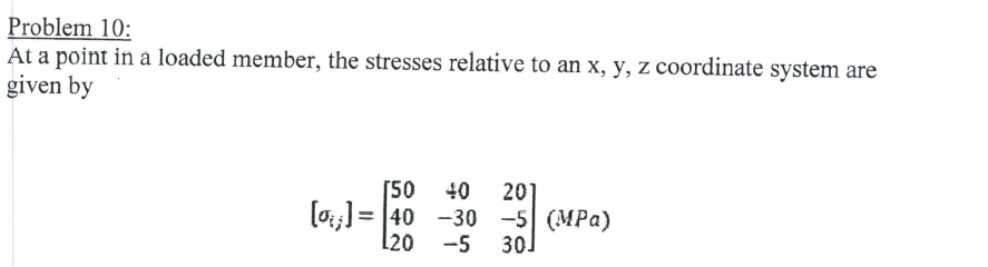 Problem 10: At a point in a loaded member, the stresses relative
