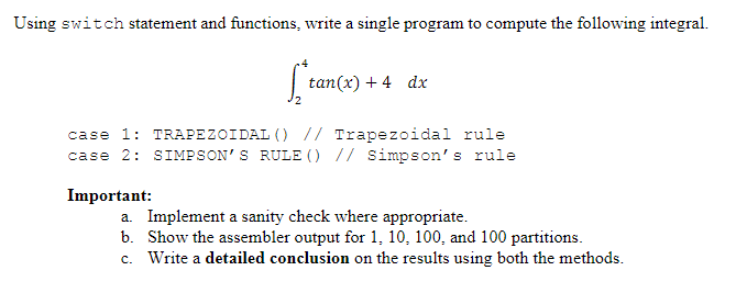 Using switch statement and functions, write a single program to compute the