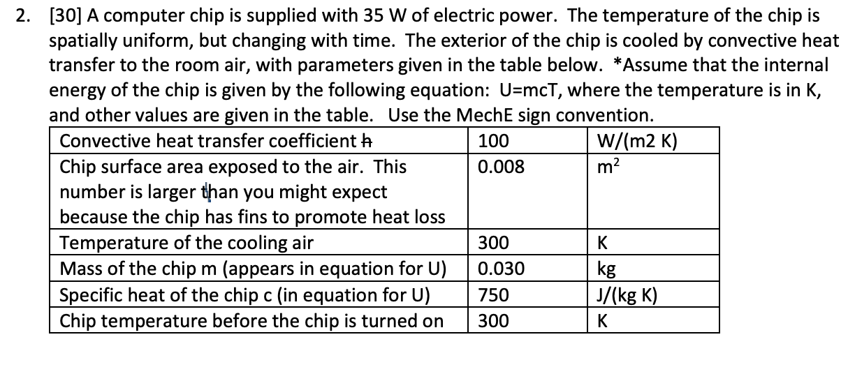2. [30] A computer chip is supplied with 35 W of electric
