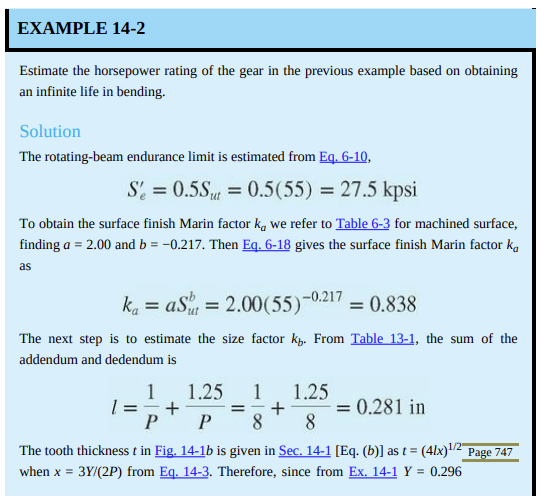 for the pinion and the gear. State all assumptions and be sure