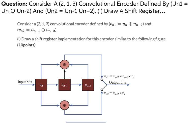 Question: Consider A (2, 1, 3) Convolutional Encoder Defined By (Un1 =