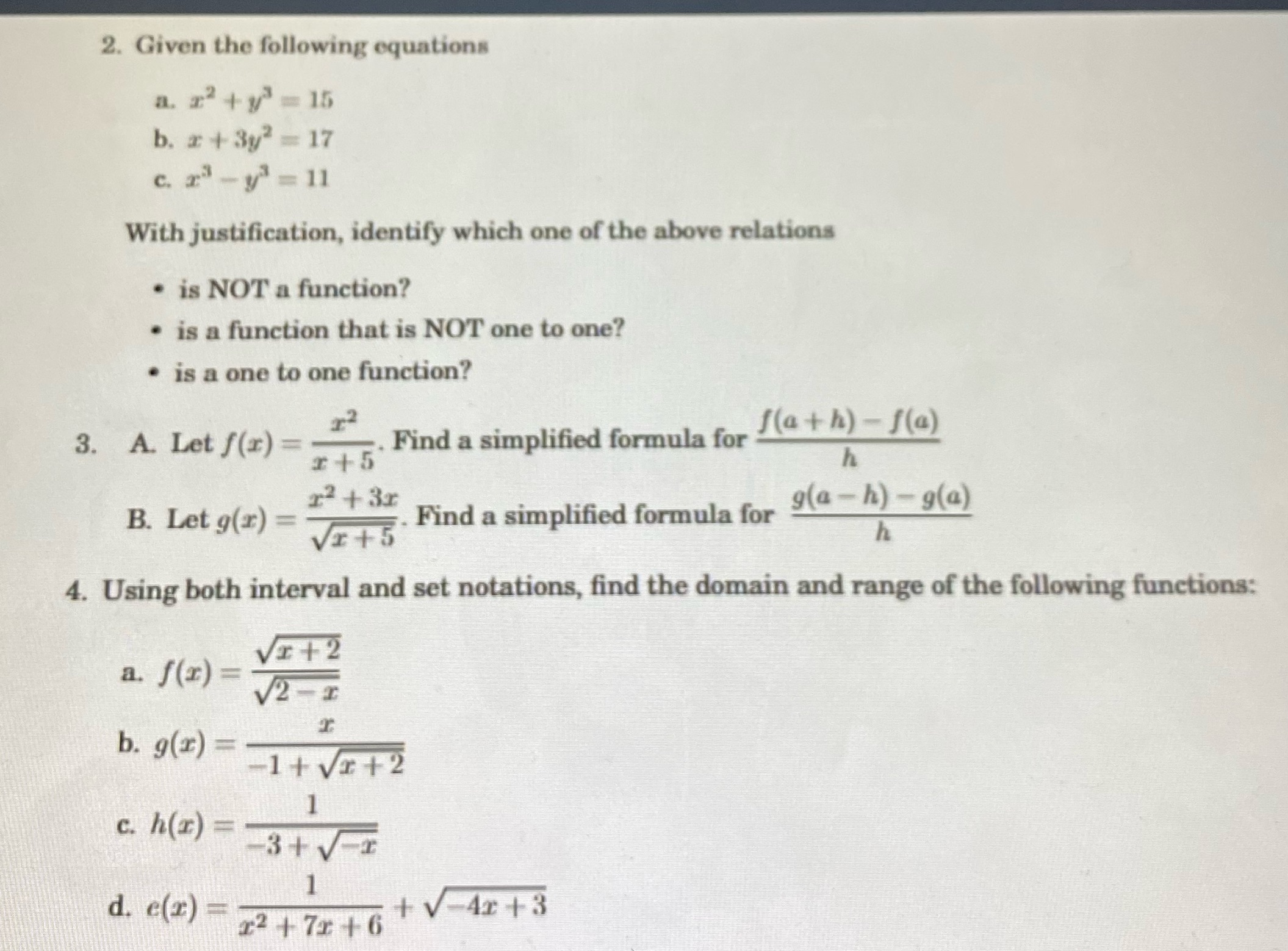 2. Given the following equations a. r + y = 15 b.