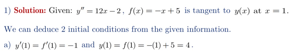 1) Solution: Given: y": = 12x 2, f(x) =x+5 is tangent to