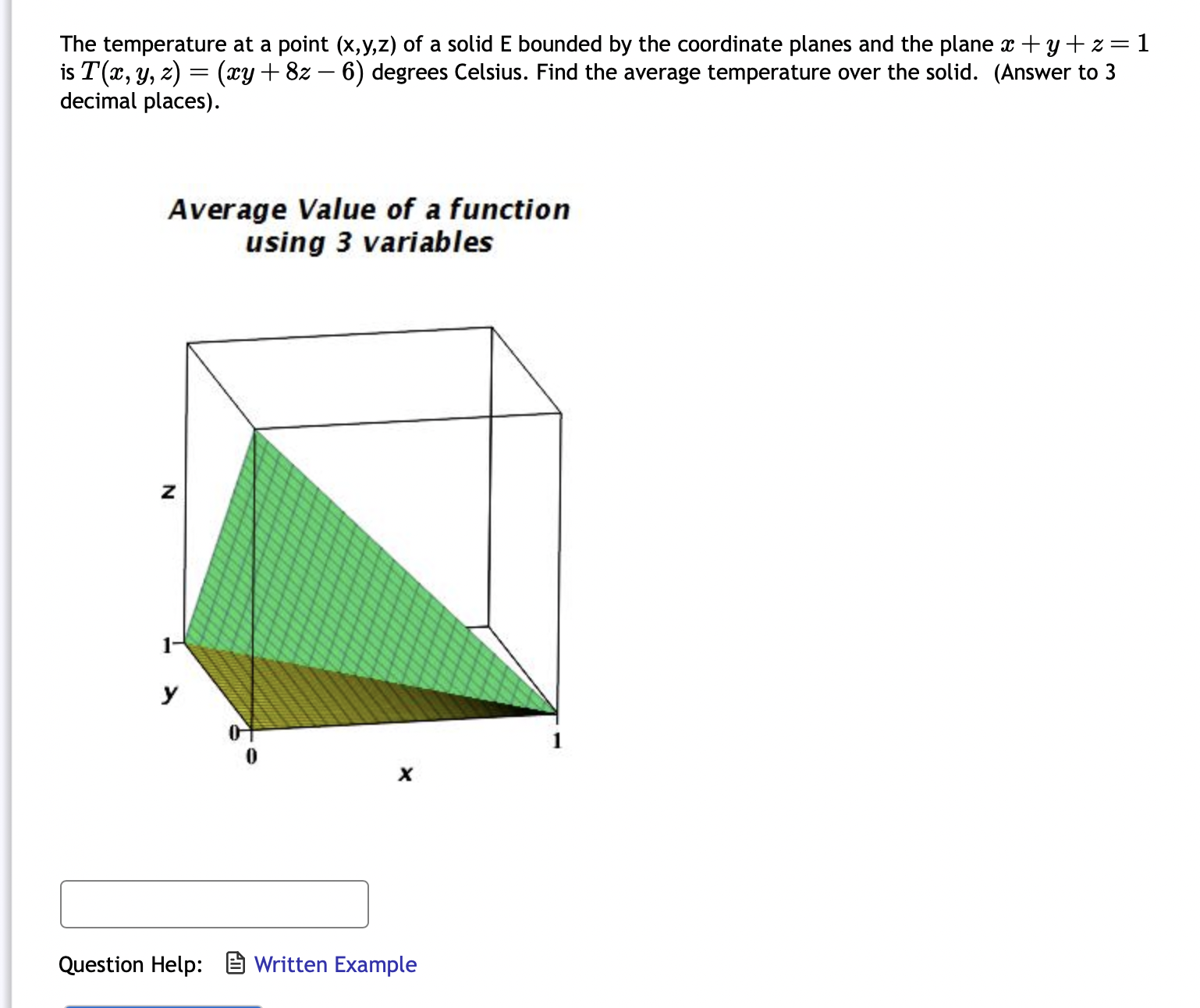 The temperature at a point (x,y,z) of a solid E bounded by
