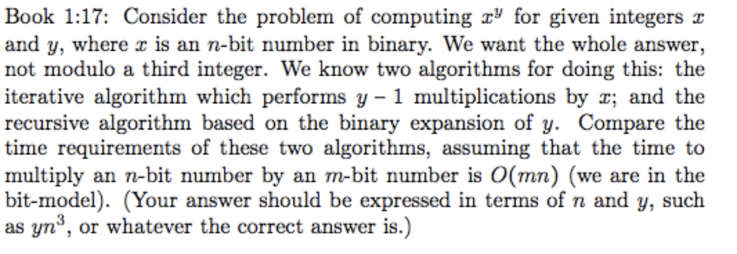 Book 1:17: Consider the problem of computing r for given integers x
