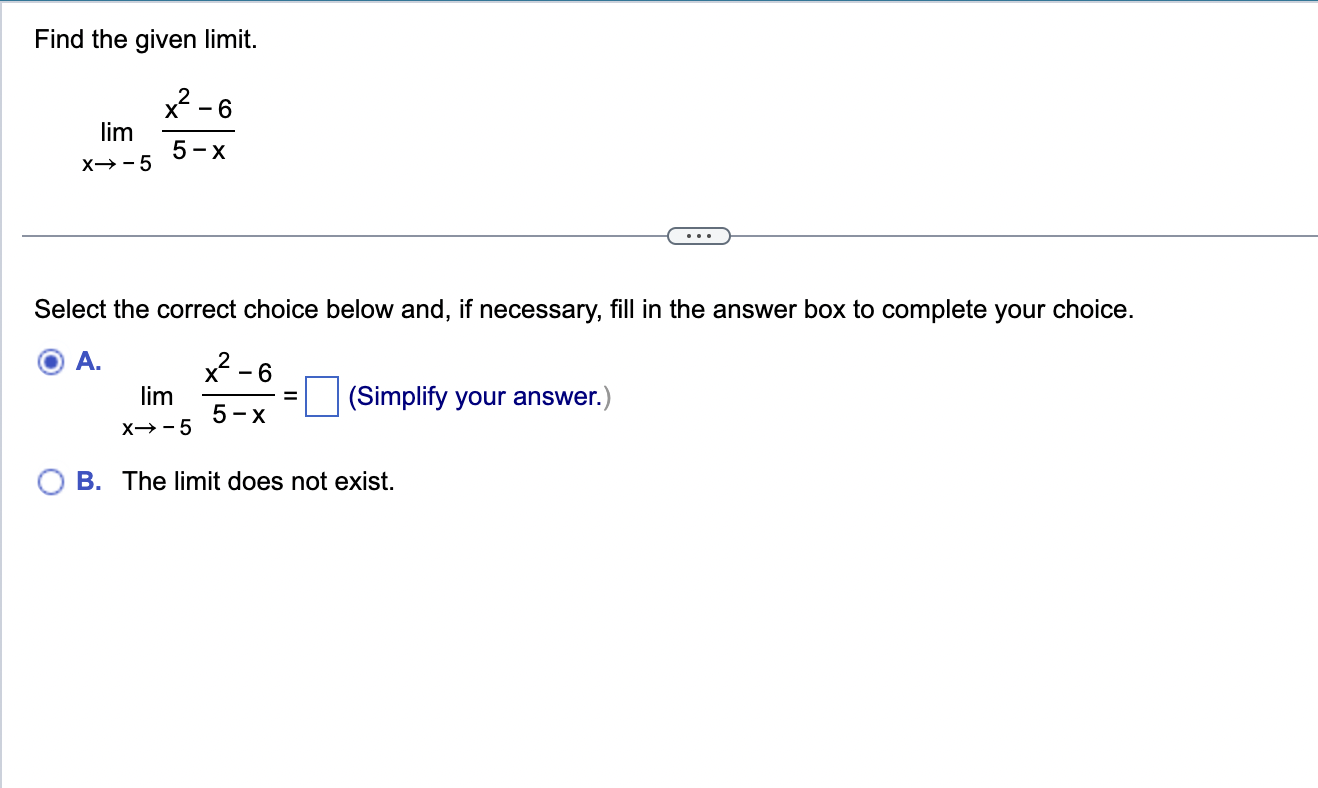 limits and the function value. Complete parts (A) through (D). O A.