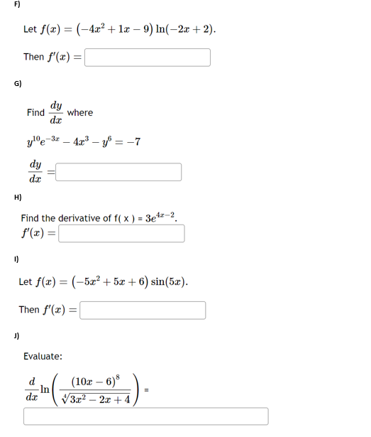 dr D) Use implicit differentiation to find E) y = -10y -