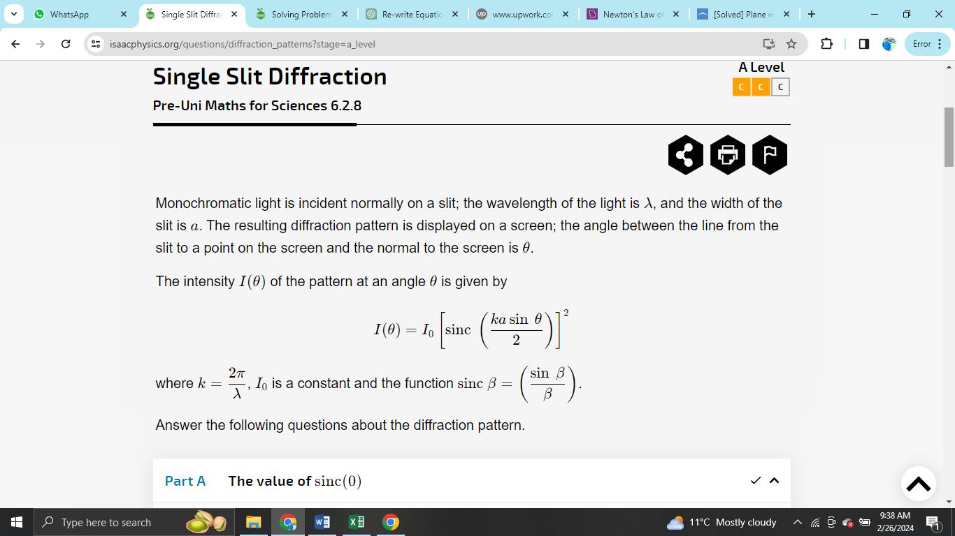 of the slit is a. The resulting diffraction pattern is displayed on