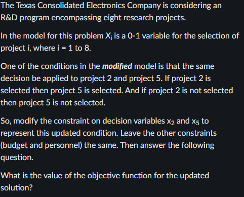 research projects. In the model for this problem X; is a 0-1