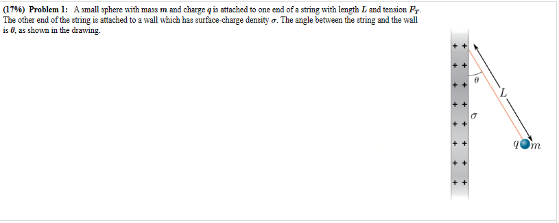 (17%) Problem 1: A small sphere with mass m and charge q