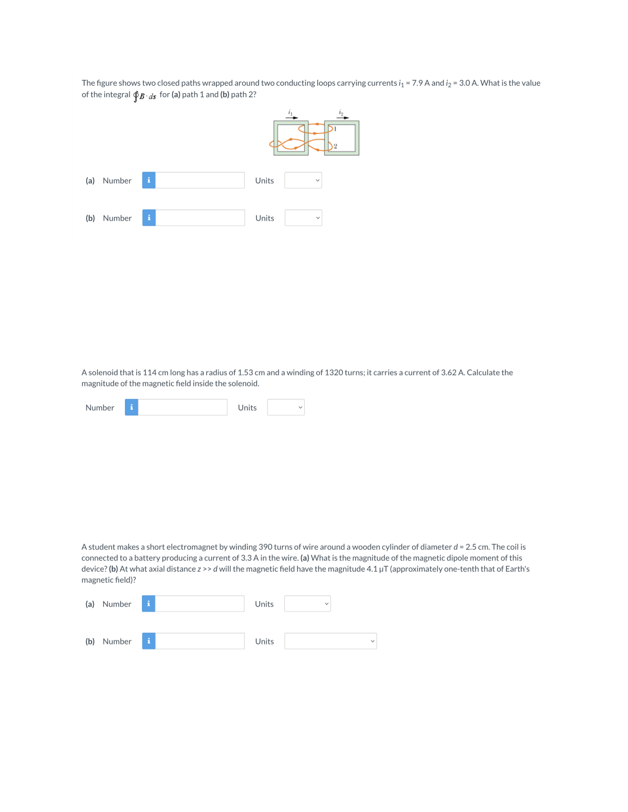 The figure shows two closed paths wrapped around two conducting loops carrying