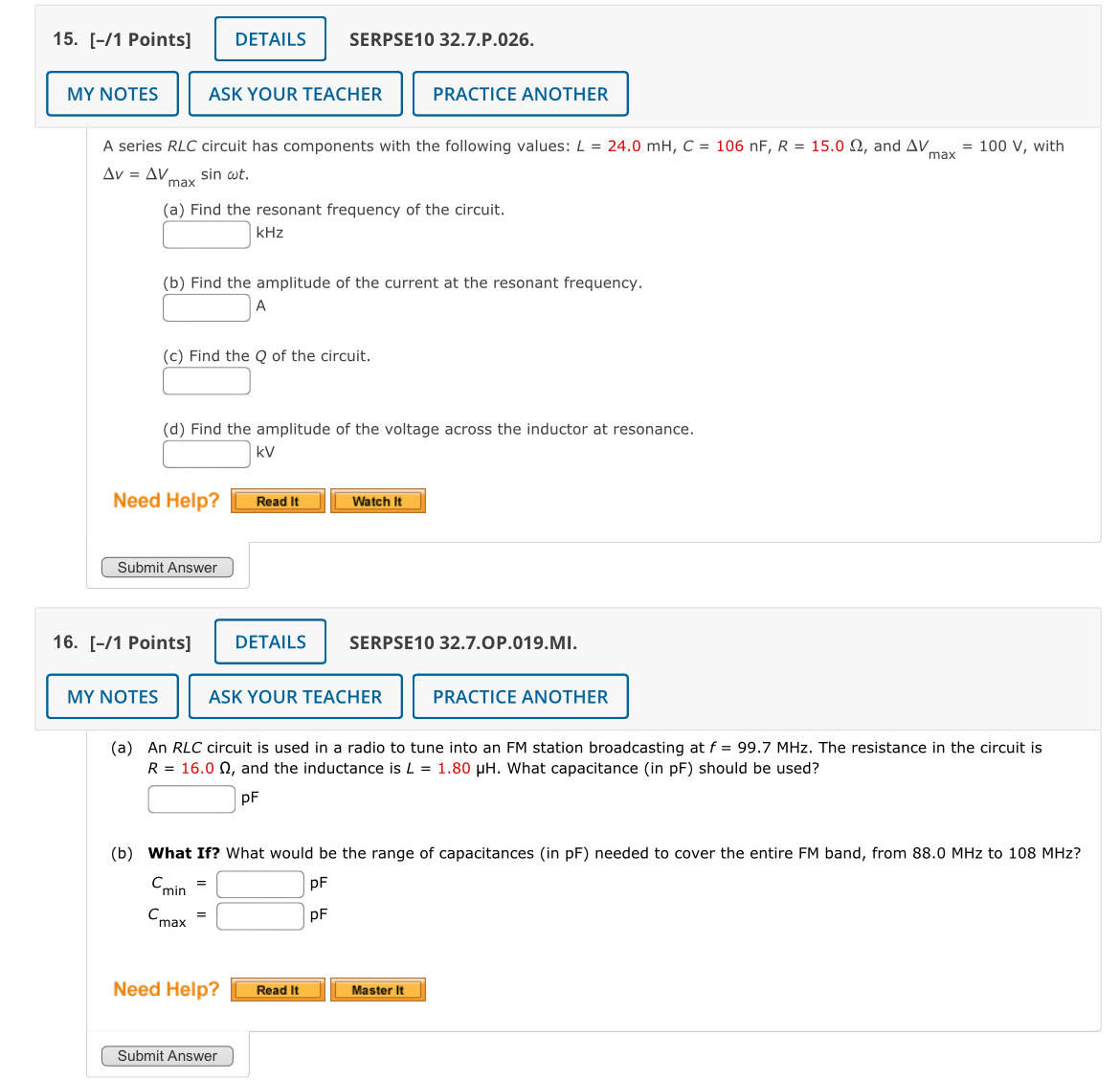 SERPSE10 32.7.P.026. 15. [-/1 Points] DETAILS MY NOTES ASK YOUR TEACHER PRACTICE