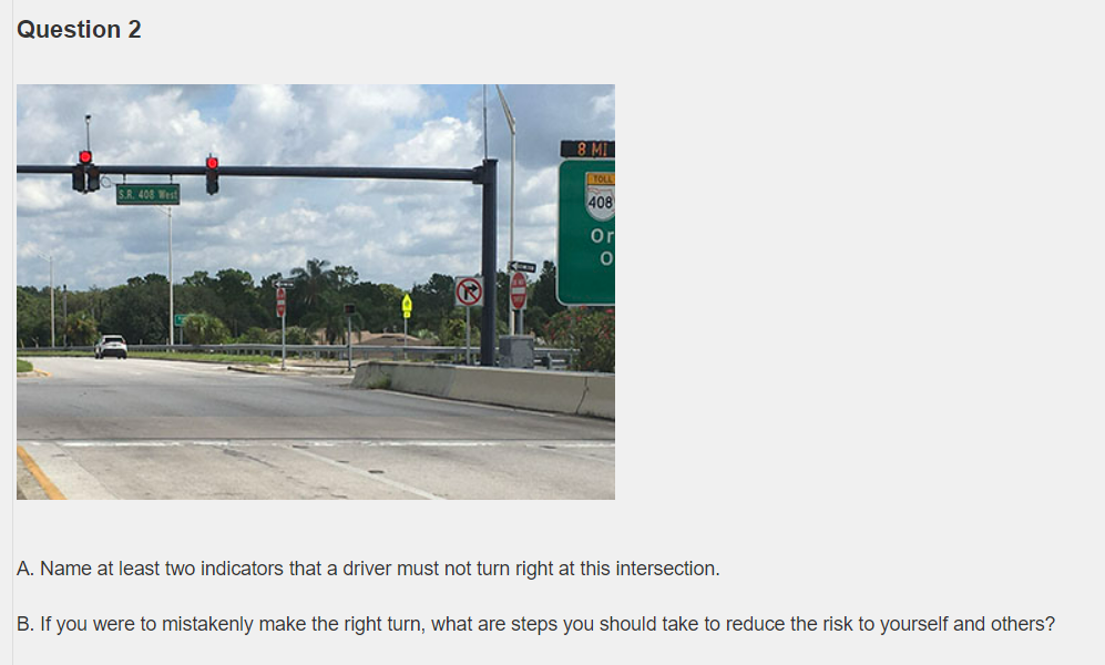 you are the driver approaching this traffic light. Describe two possible actions