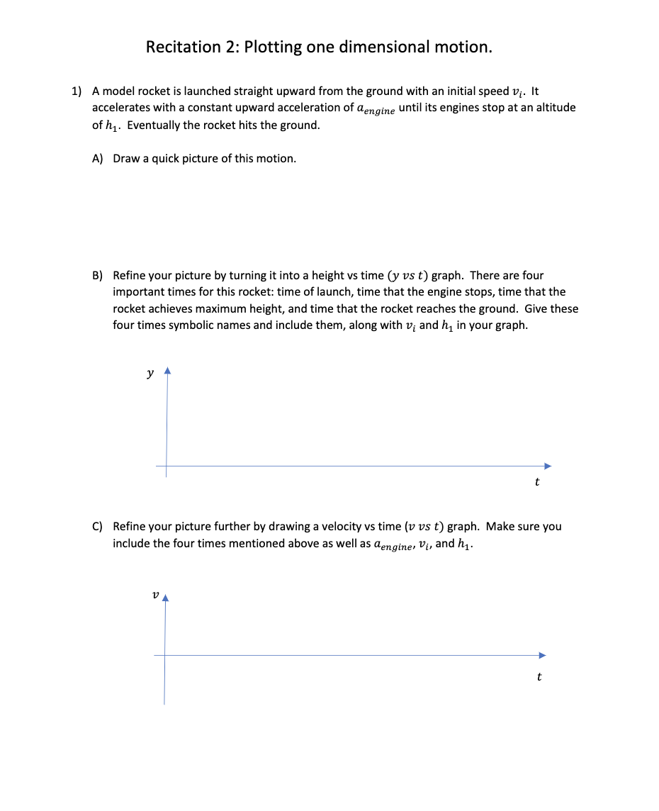 Recitation 2: Plotting one dimensional motion. 1) A model rocket is launched