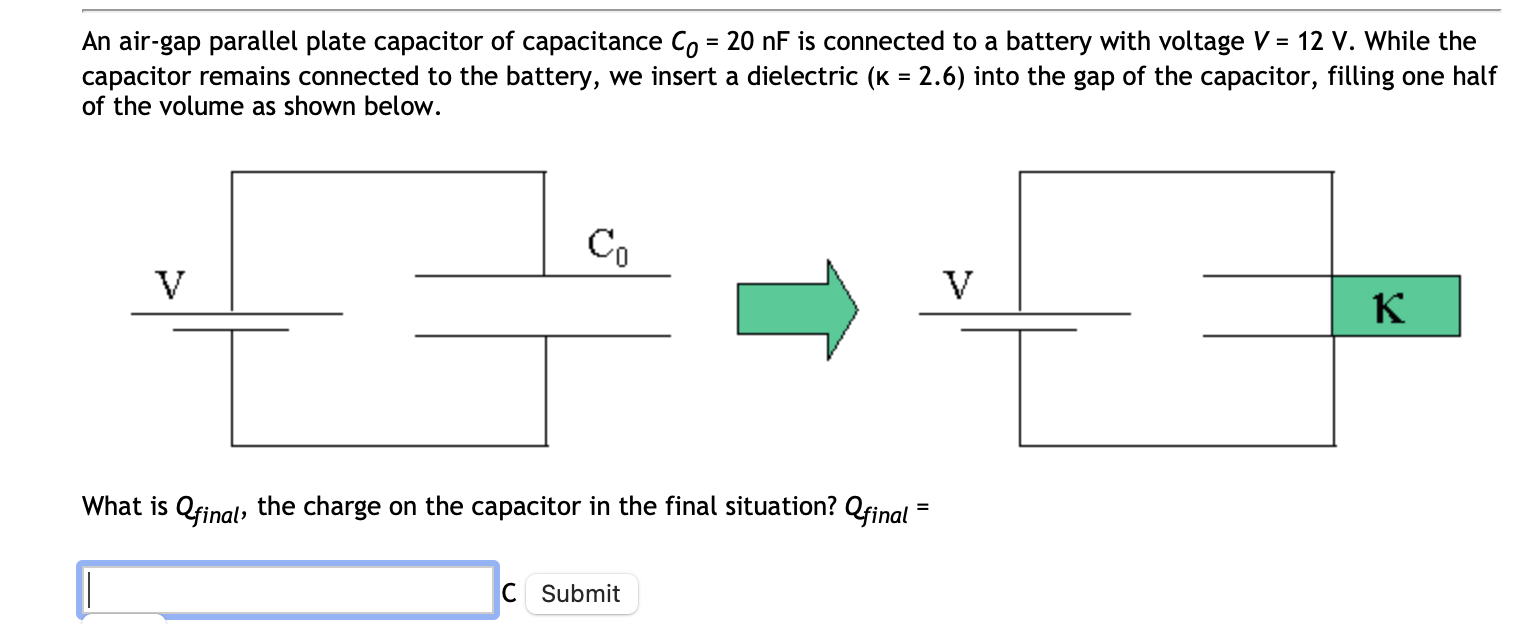 An air-gap parallel plate capacitor of capacitance Co = 20 nF is