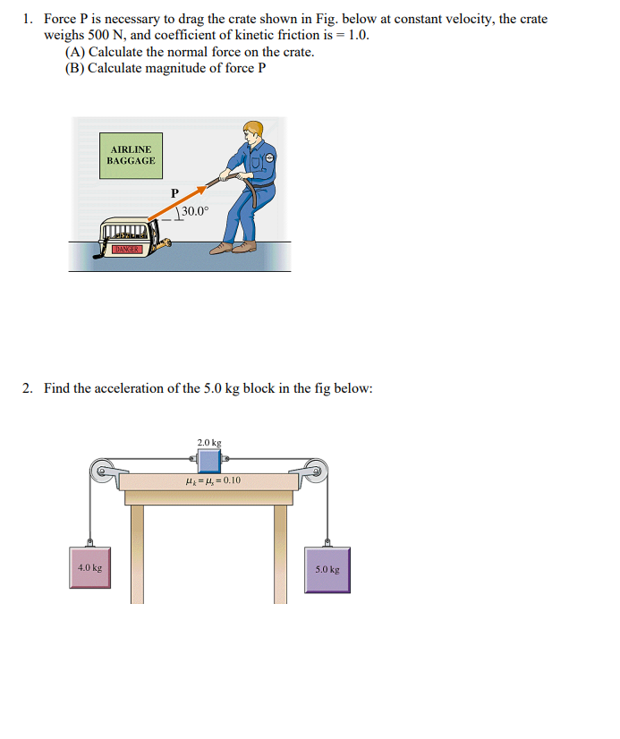 1. Force P is necessary to drag the crate shown in Fig.