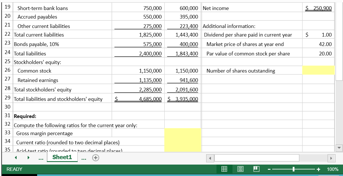 margin percentage 34 Current ratio (rounded to two decimal places) 35 36