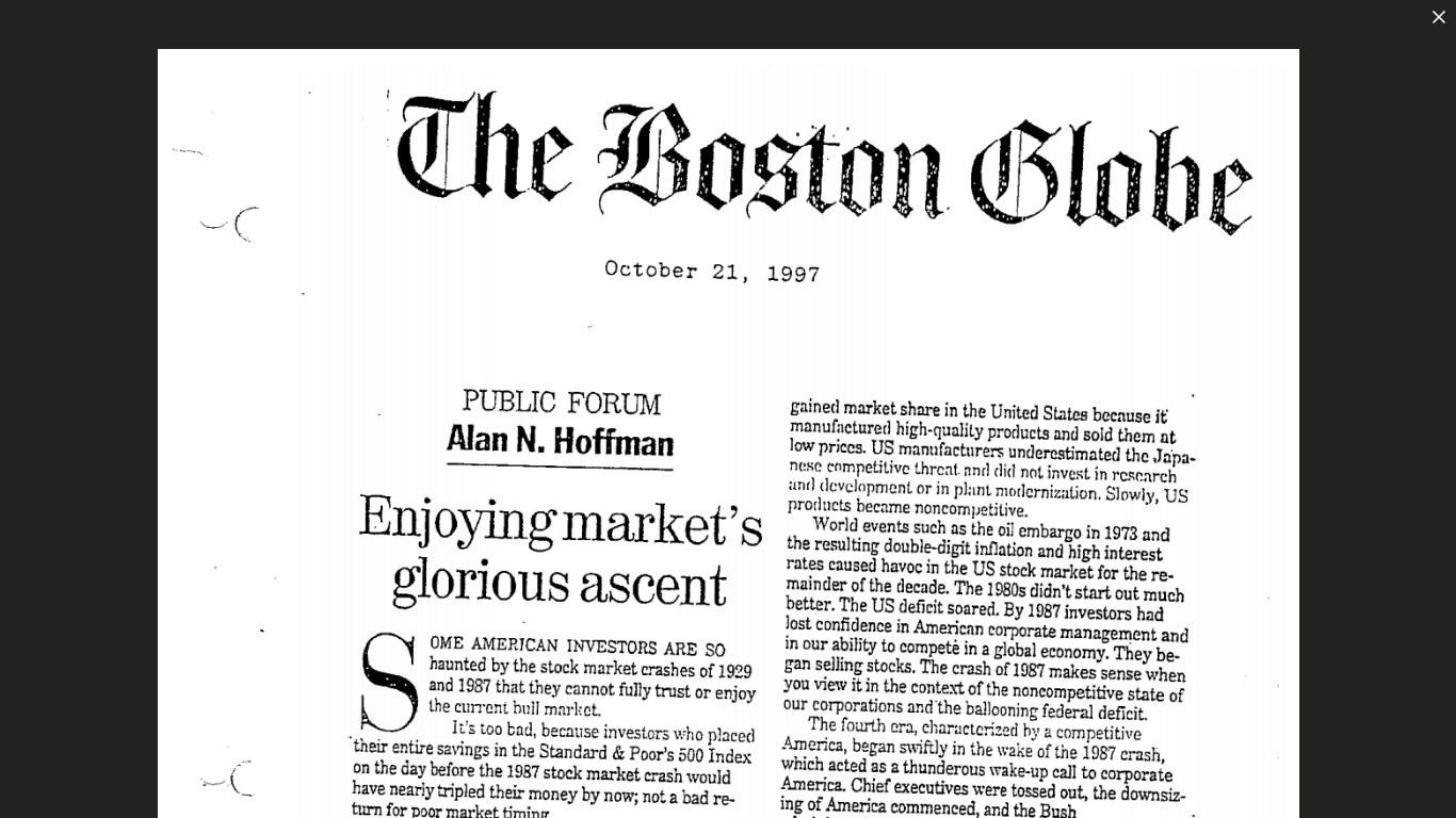 The Boston Globe October 21, 1997 PUBLIC FORUM Alan N. Hoffman Enjoying