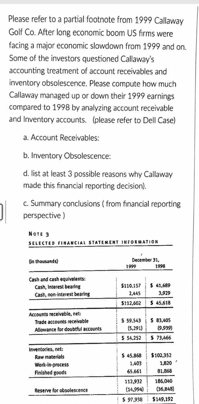 Please refer to a partial footnote from 1999 Callaway Golf Co. After
