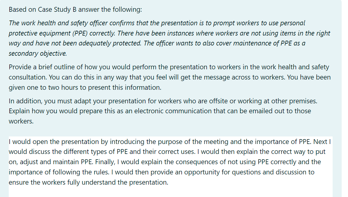 have been asked to present health and safety information in a work