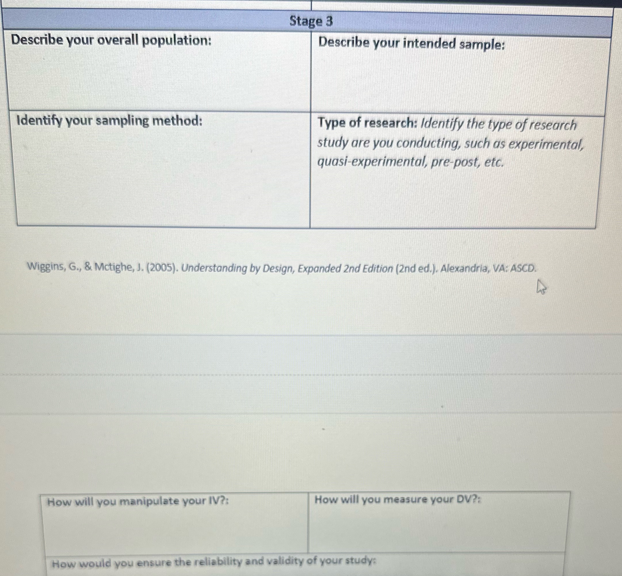Describe your overall population: Identify your sampling method: Stage 3 Describe your
