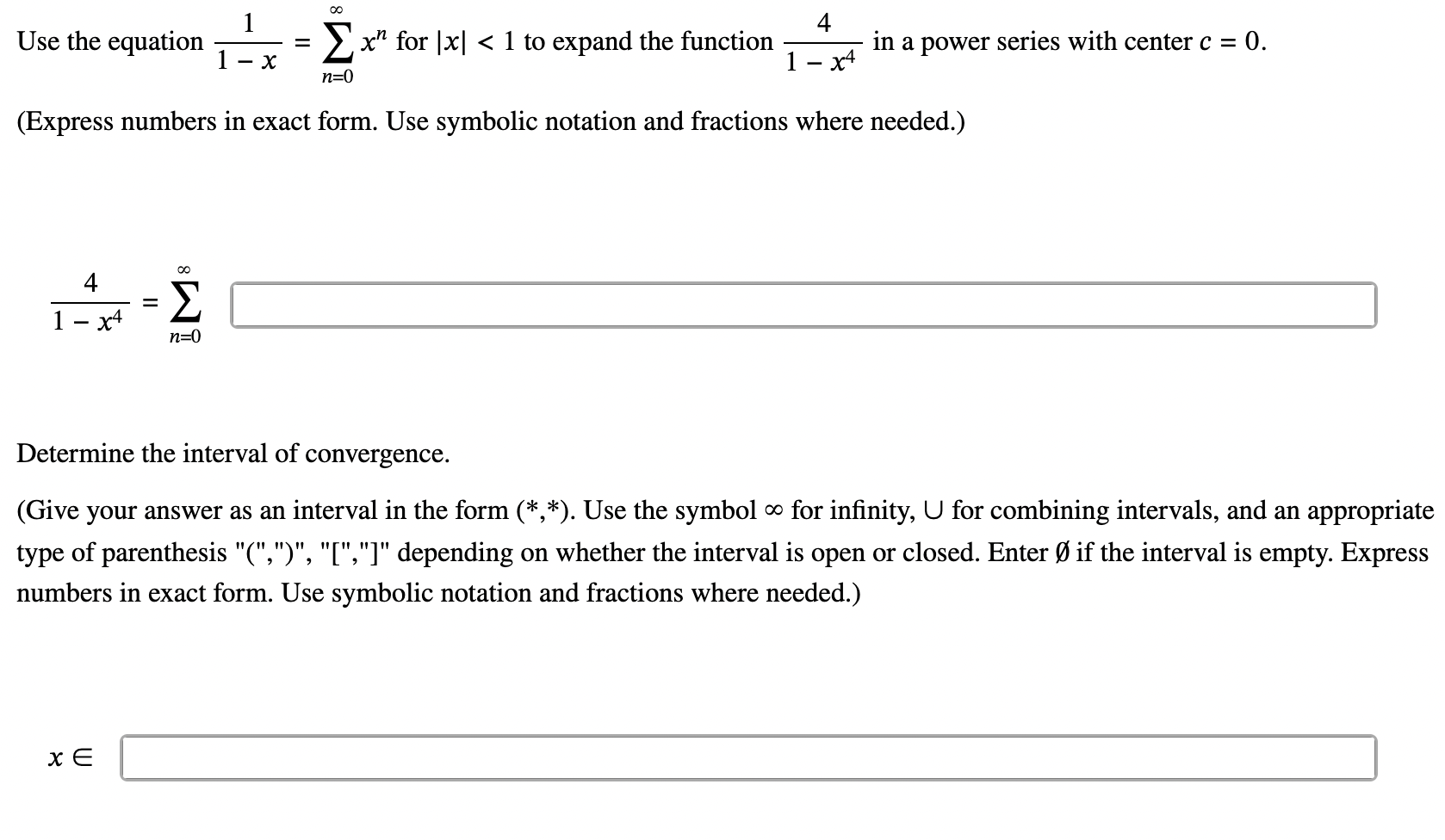 the function 8 7-x in a power series with center c =