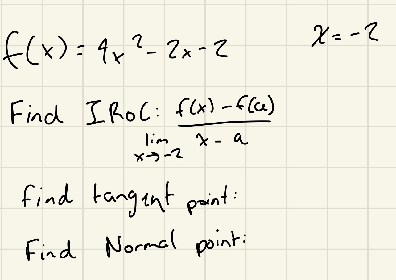 f(x)=4x f(x) = 4x-2x-2 Find I ROC: f(x)-f(c) lim x - a