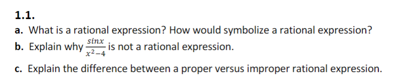 1.1. a. What is a rational expression? How would symbolize a rational