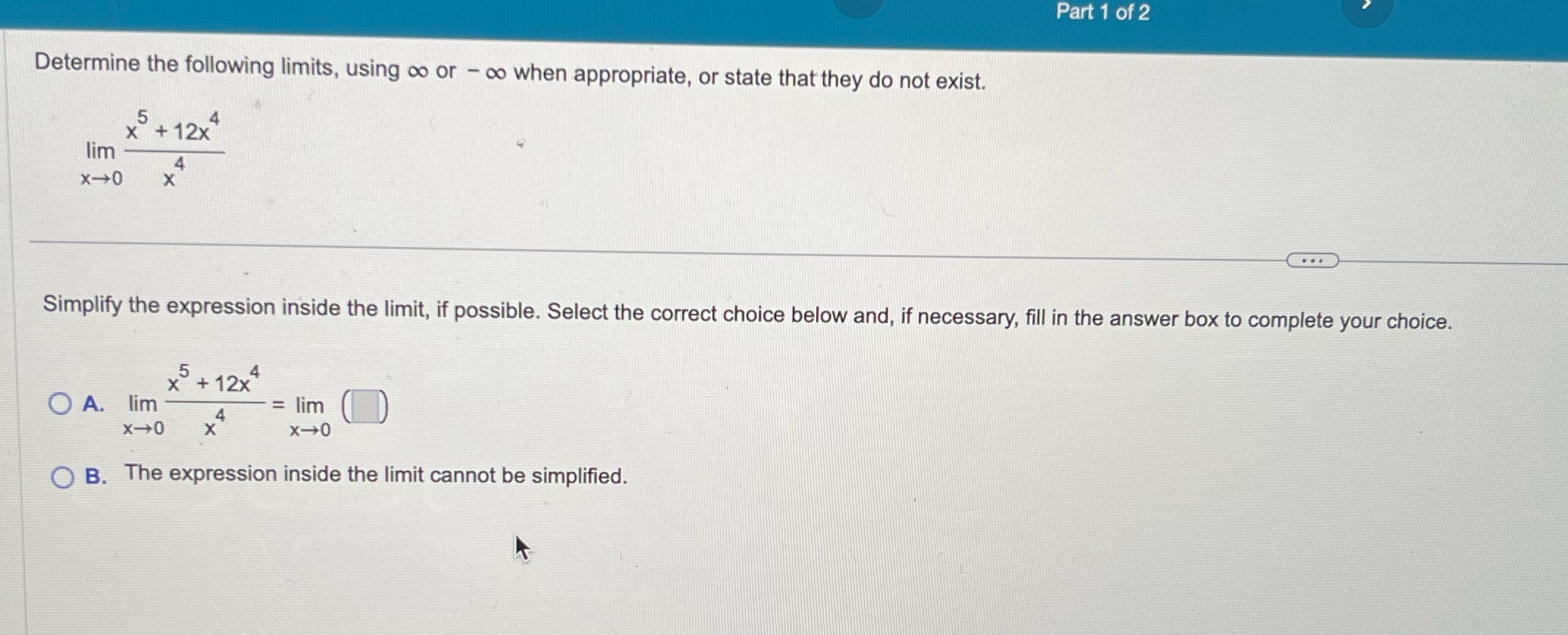 Determine the following limits, using oo or -o when appropriate, or state