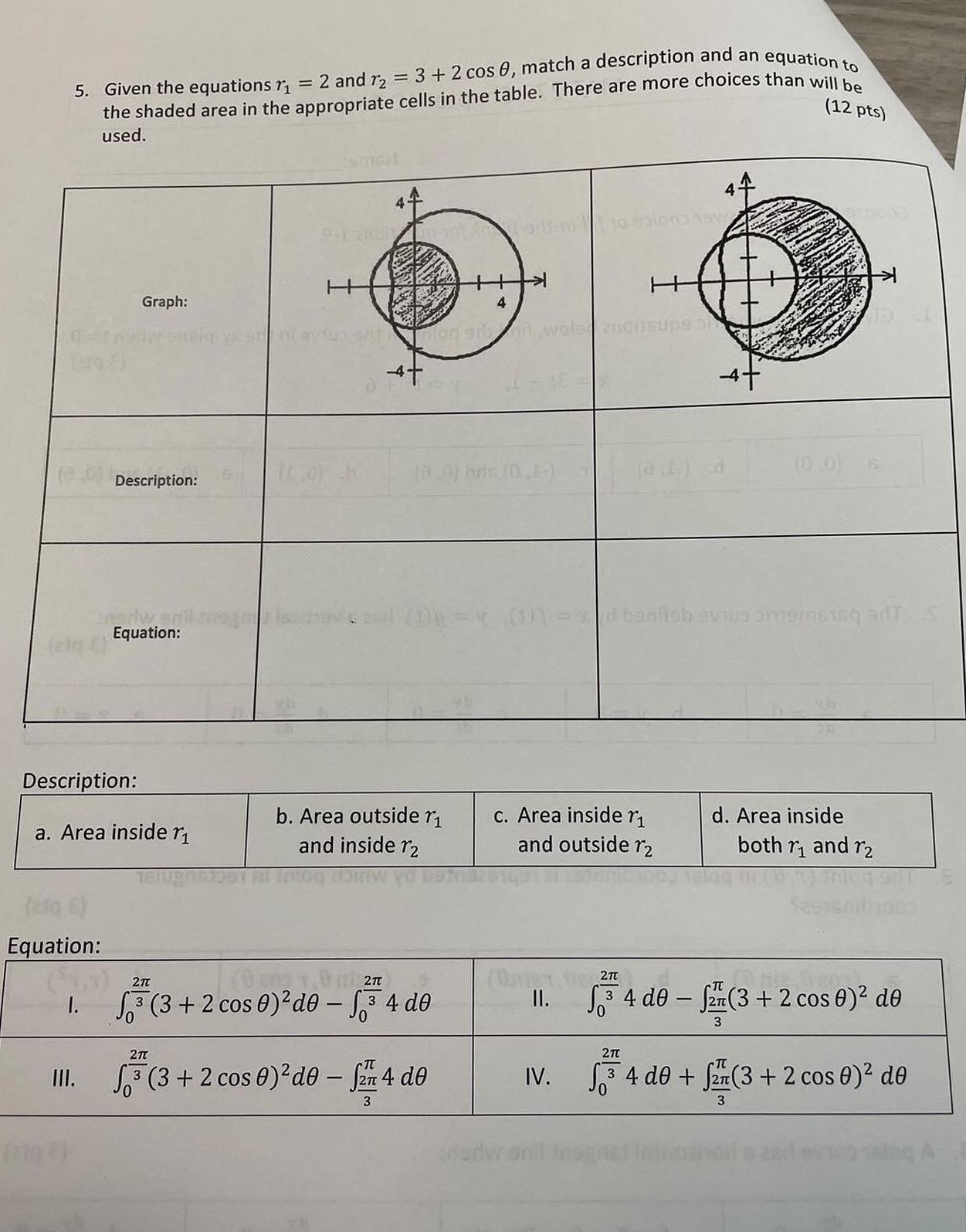 5. Given the equations r = 2 and 12 = 3+2 cos