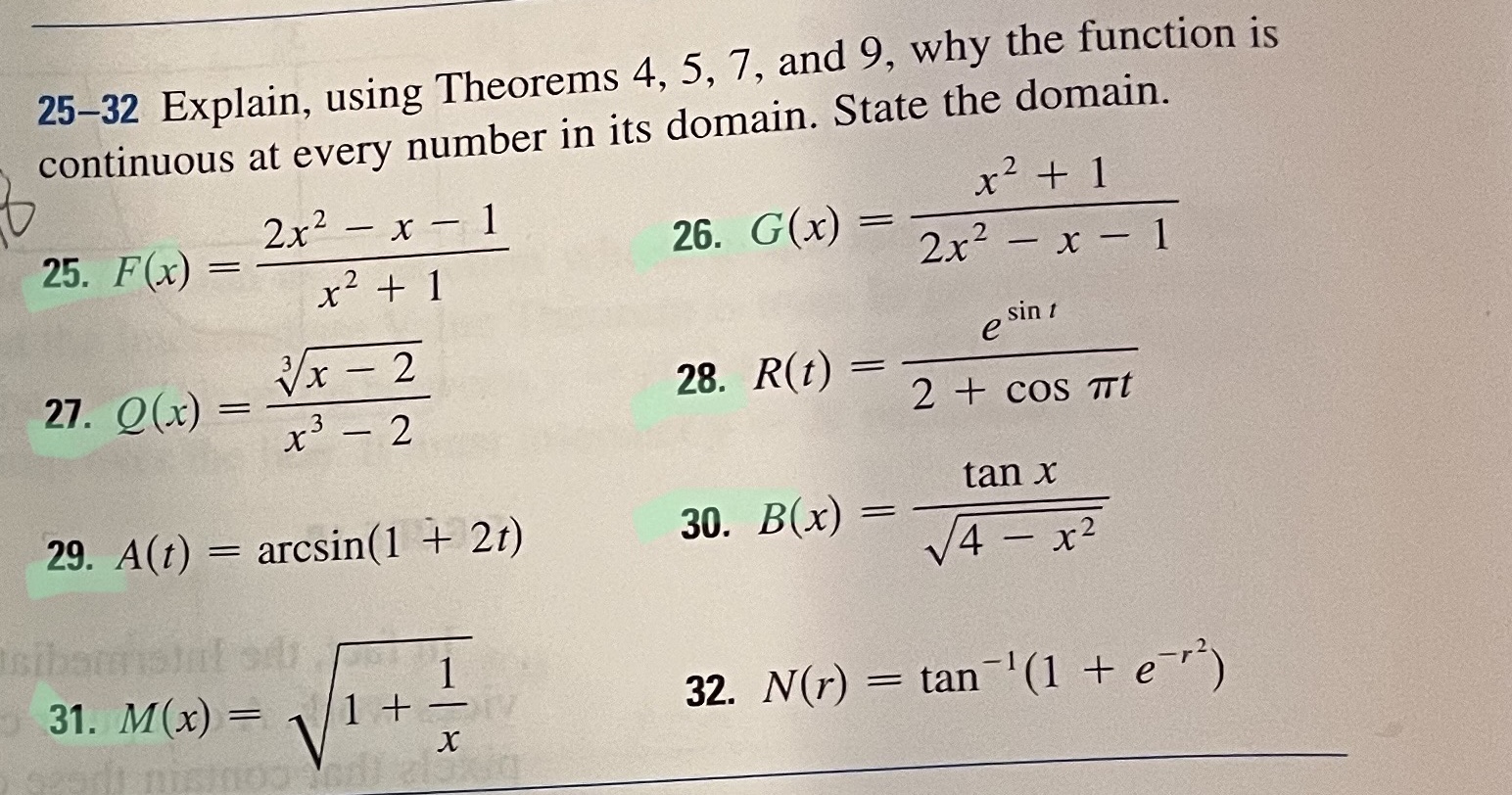 25-32 Explain, using Theorems 4, 5, 7, and 9, why the function
