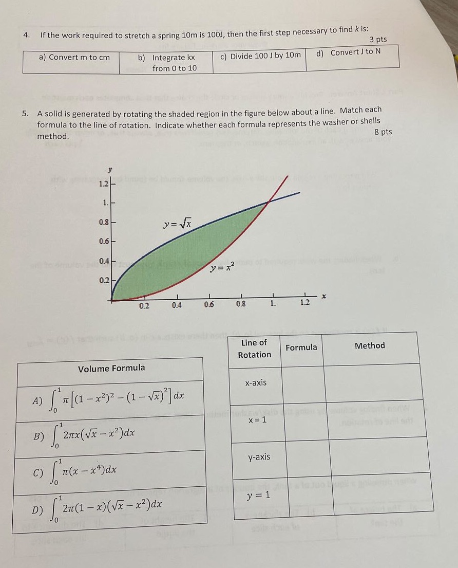 4. If the work required to stretch a spring 10m is 100J,