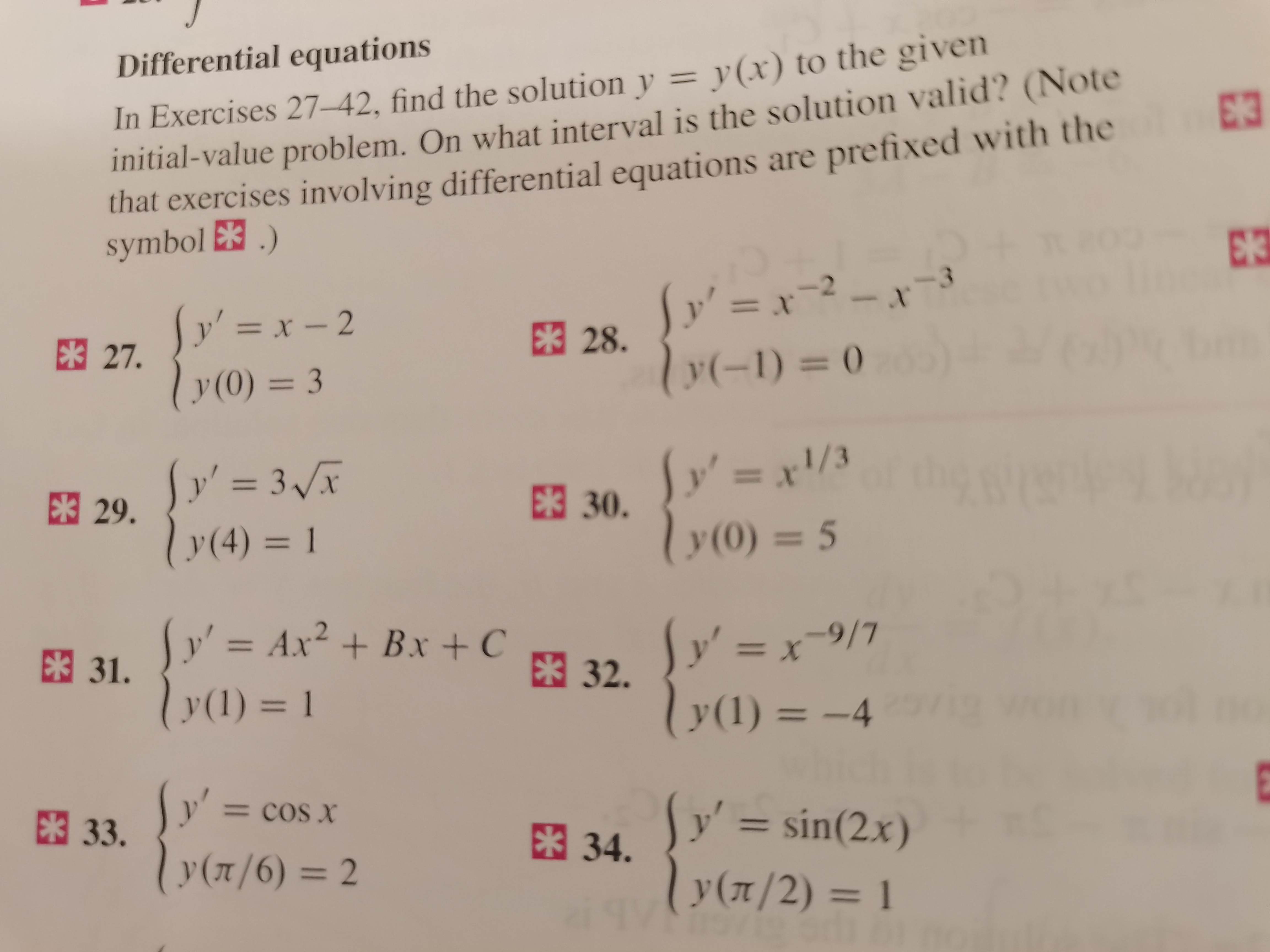 Differential equations In Exercises 27-42, find the solution y = y(x) to