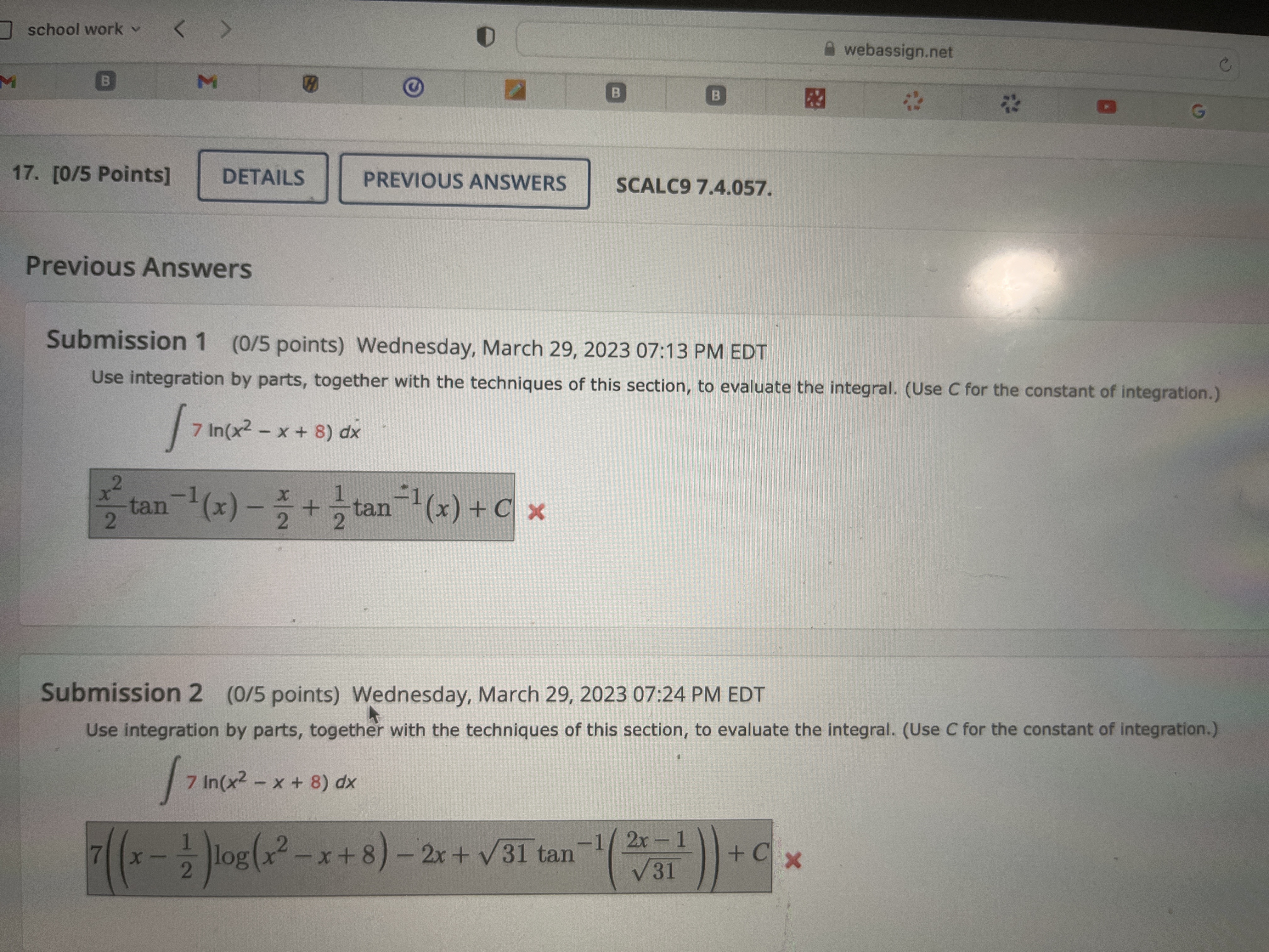 school work v < > M B M H webassign.net B B