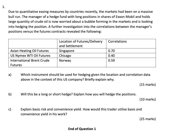 1. Due to quantitative easing measures by countries recently, the markets had