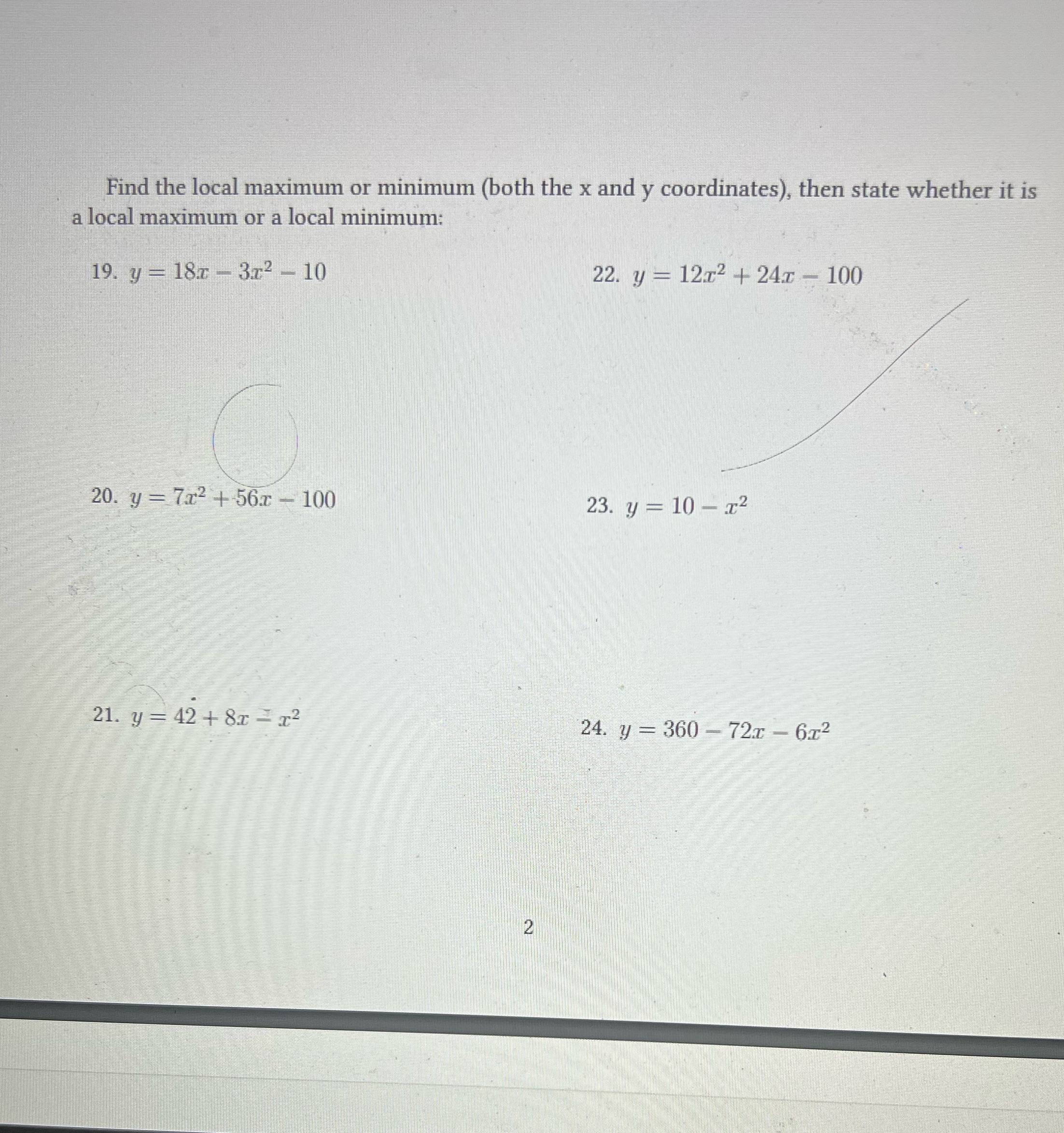 Find the local maximum or minimum (both the x and y coordinates),