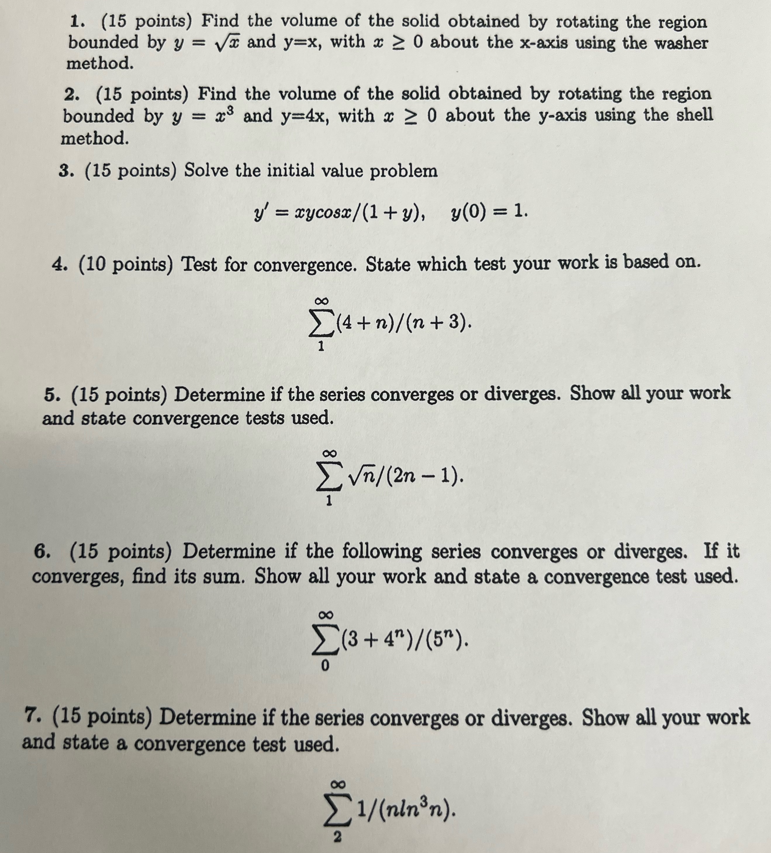 1. (15 points) Find the volume of the solid obtained by rotating
