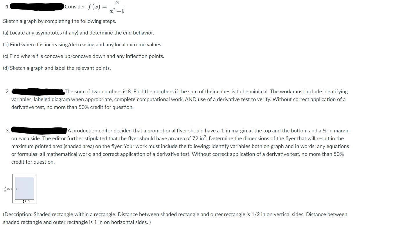 1. X Consider f(x) x-9 Sketch a graph by completing the following