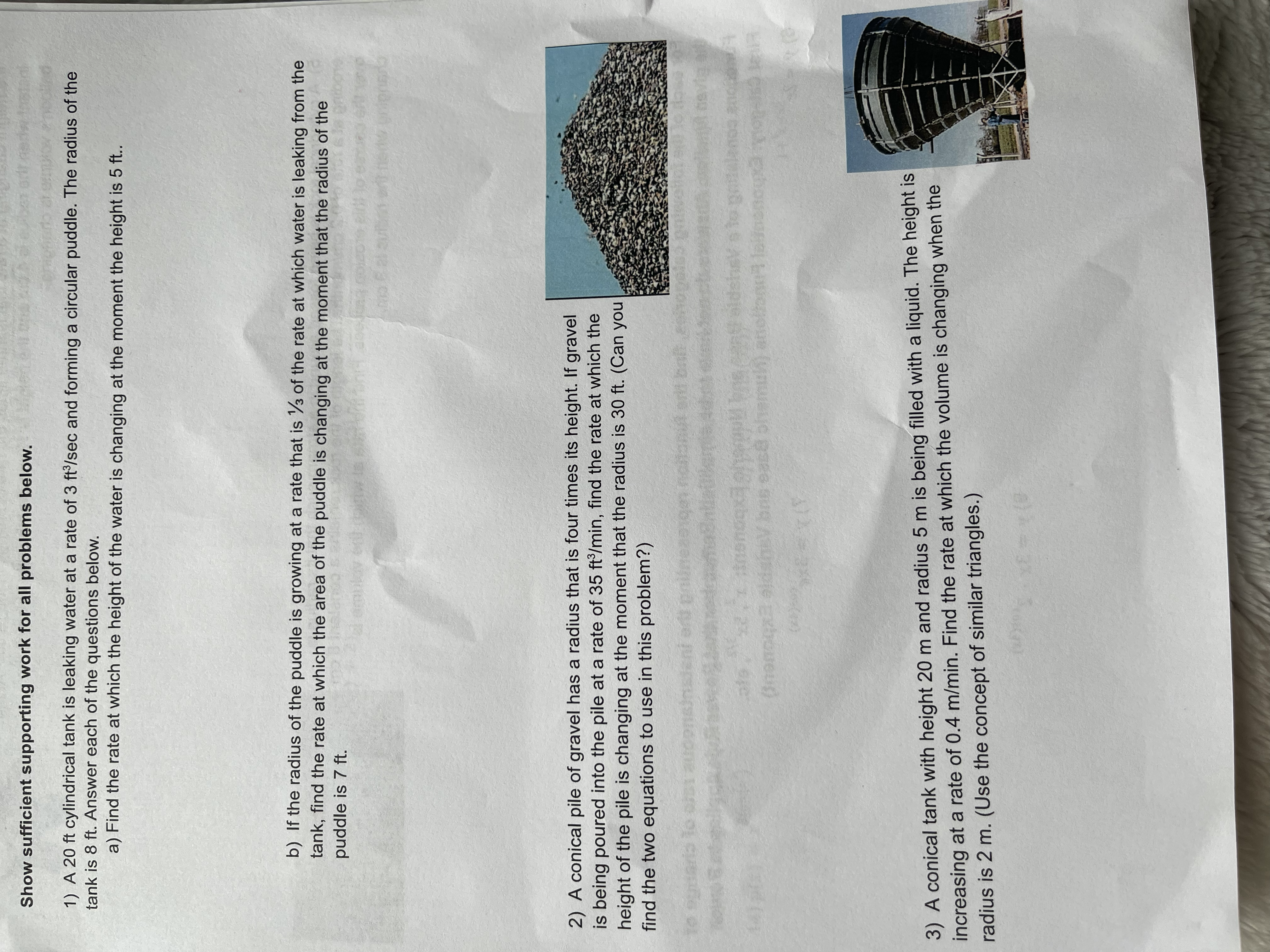 Show sufficient supporting work for all problems below. 1) A 20 ft