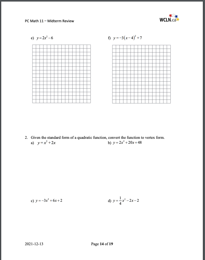 the vertex form quadratic function, determine the coordinates of the vertex, the
