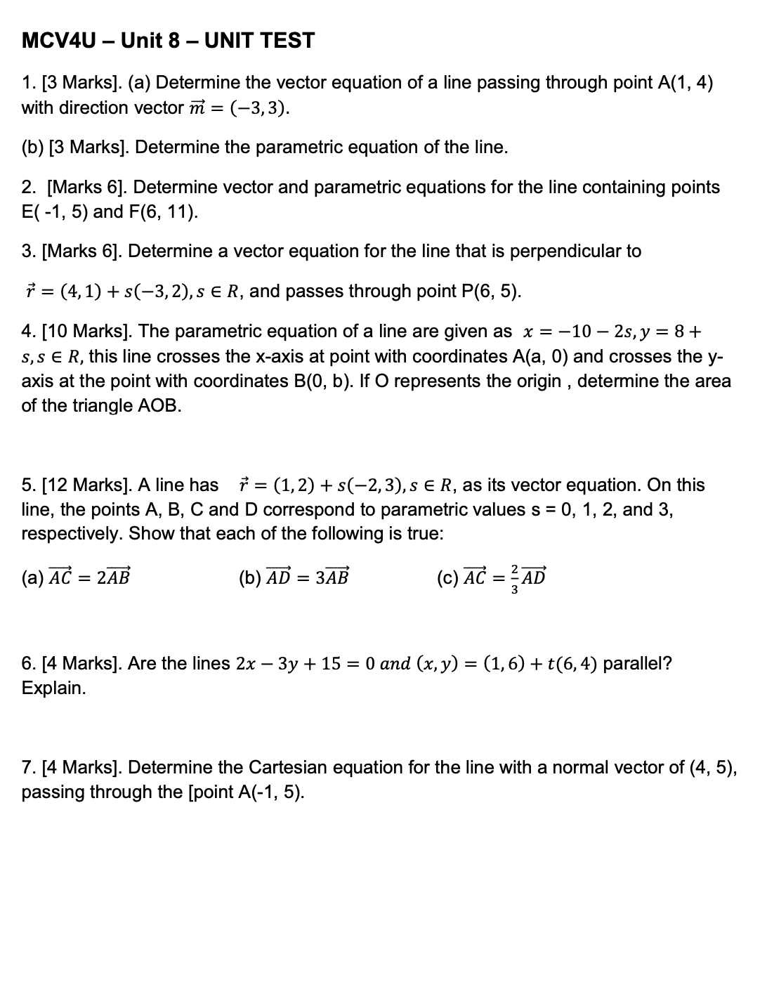 MCV4U - Unit 8 - UNIT TEST 1. [3 Marks]. (a) Determine