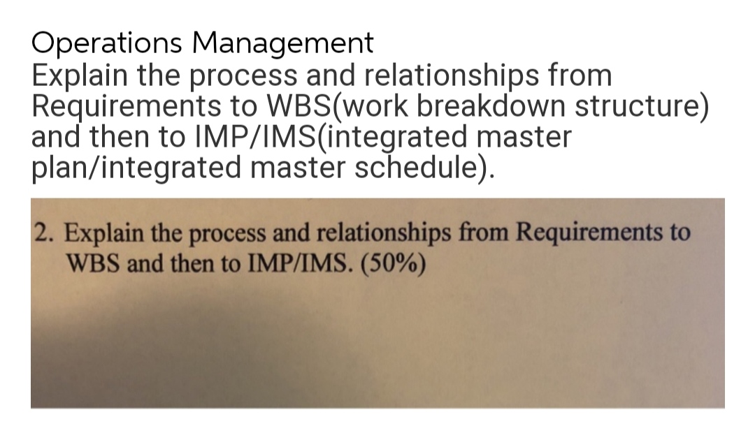 Operations Management Explain the process and relationships from Requirements to WBS(work breakdown