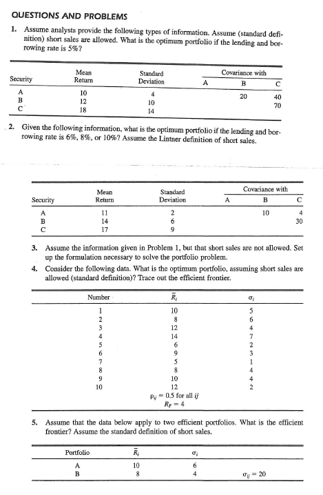 QUESTIONS AND PROBLEMS 1. Assume analysts provide the following types of information.