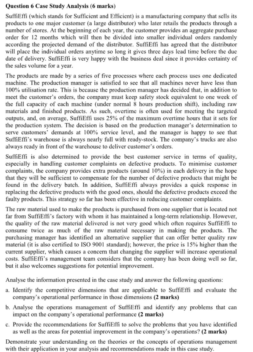 Question 6 Case Study Analysis (6 marks) SuffiEffi (which stands for Sufficient