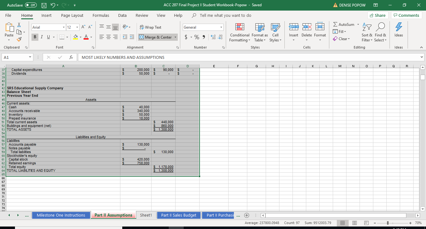 View Help ACC 207 Final Project II Student Workbook-Popow - Saved Tell