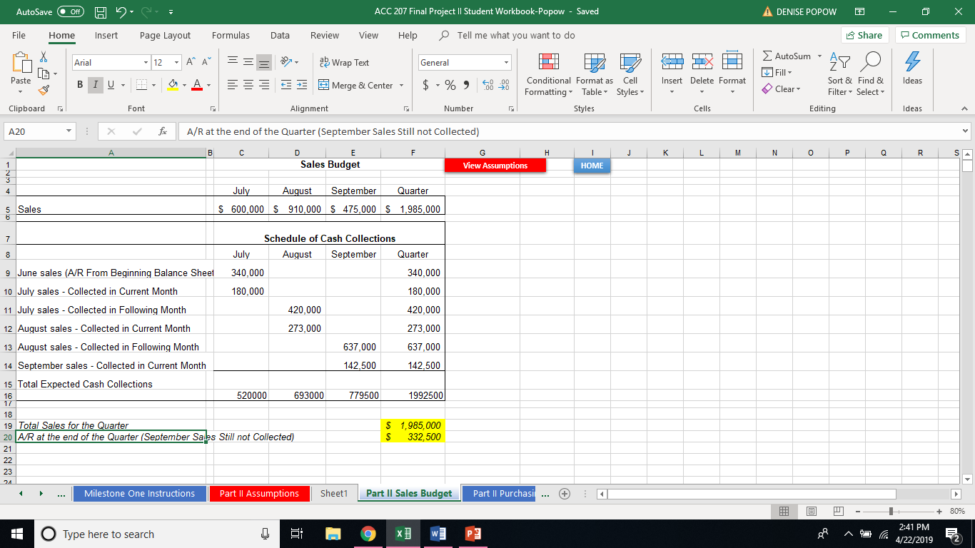me what you want to do DENISE POPOW Share Comments AutoSum Arial